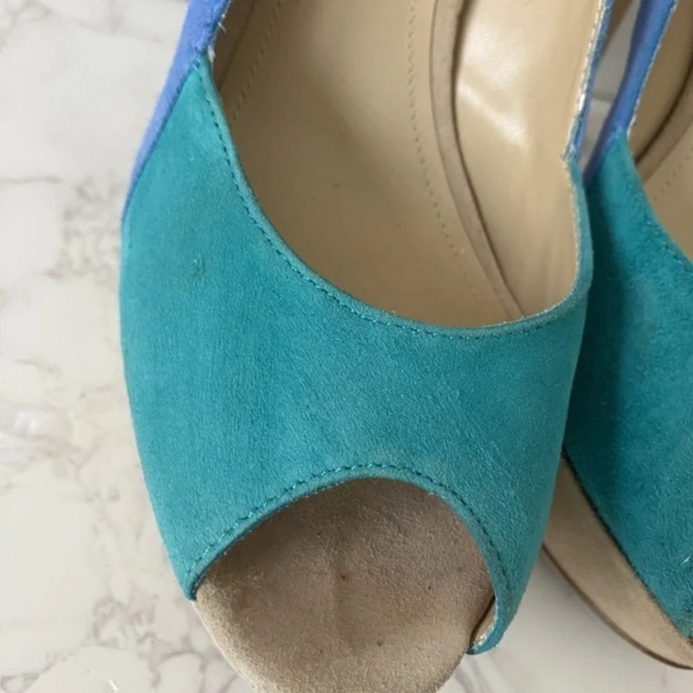 ALDO Platform Pumps Sz 38 (7.5) Blue Suede High Heel Party Special Occasion Date